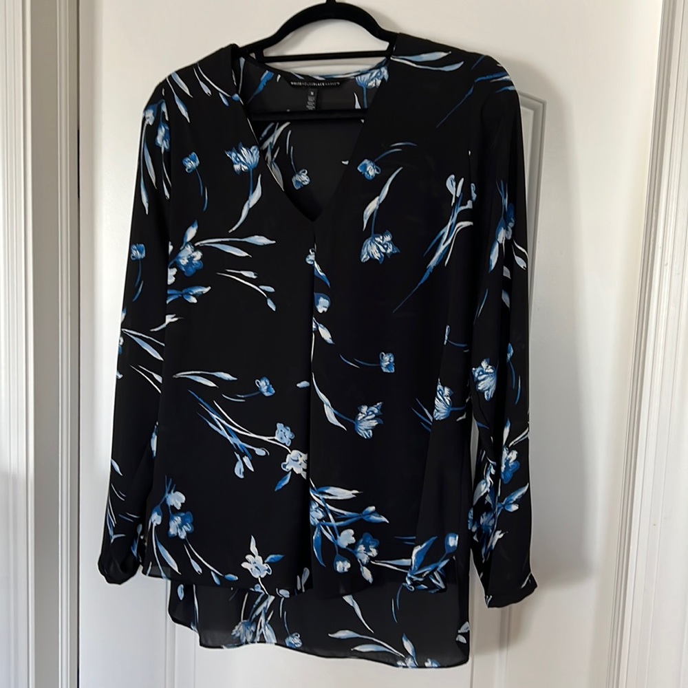Lightly used White House black market black and blue floral blouse